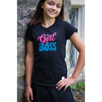 Girls Black fitted "Be a Girl, Be a Boss" T-Shirt. 