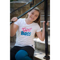 Girls White fitted "Be a Girl, Be a Boss" T-Shirt. 